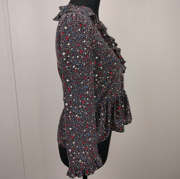 Madewell 100% Silk Ruffle-Hem Wrap Top in Starry Night Sz. Sm - Picture 10 of 16